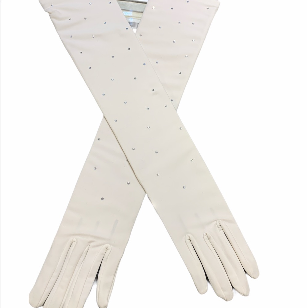 Ivory elbow length gloves with rhinestones